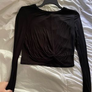 Black long sleeve crop top with knot detail
